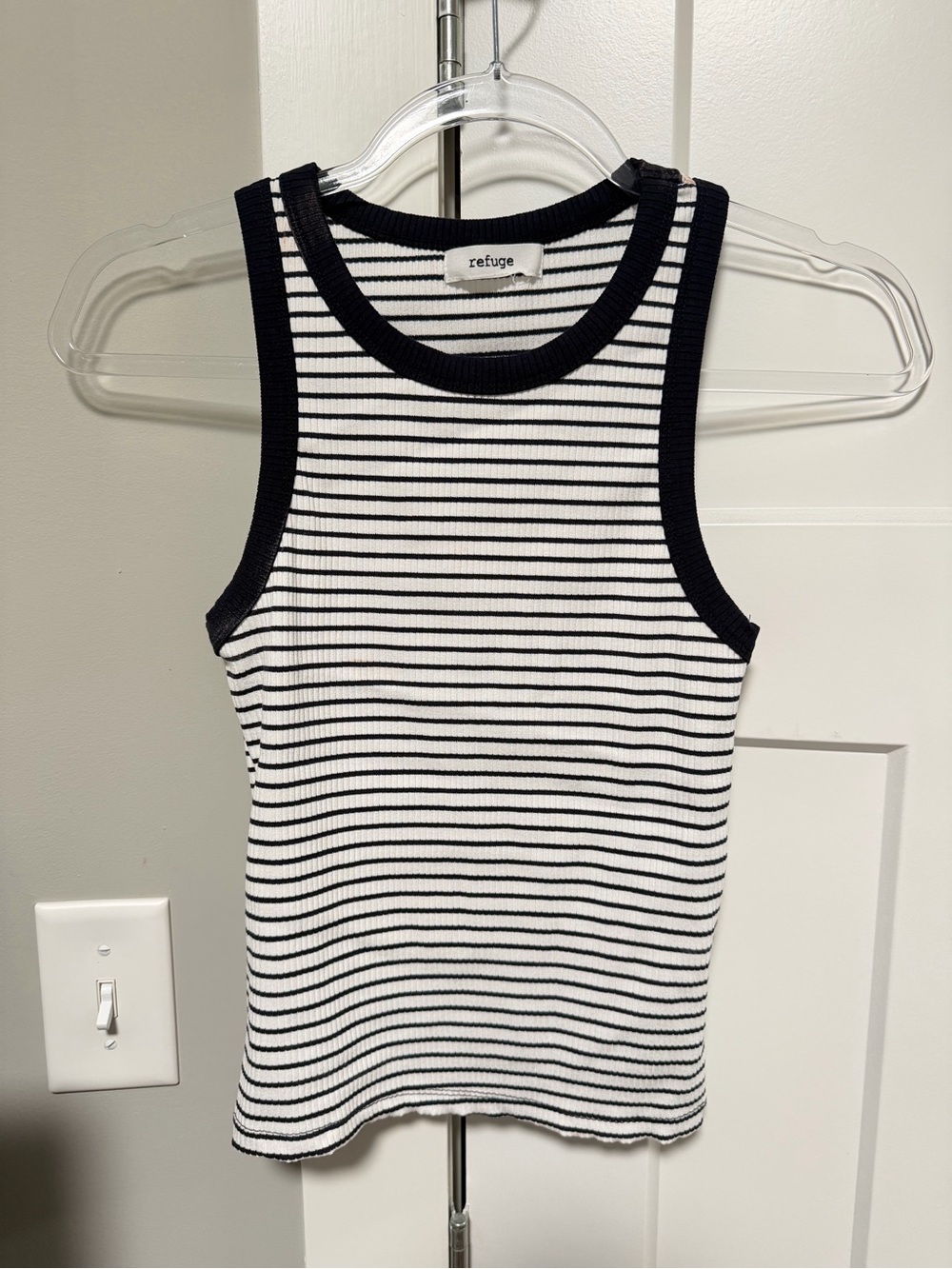NWOT Refuge Navy & White Striped Ribbed High Neck Tank Top